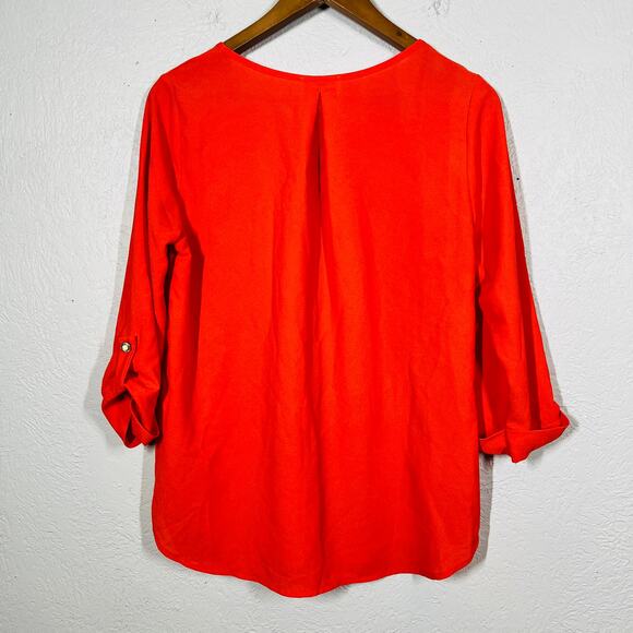 Everly Blouse Top Orange Long Sleeve Career Casual Keyhole - M - Picture 3 of 3
